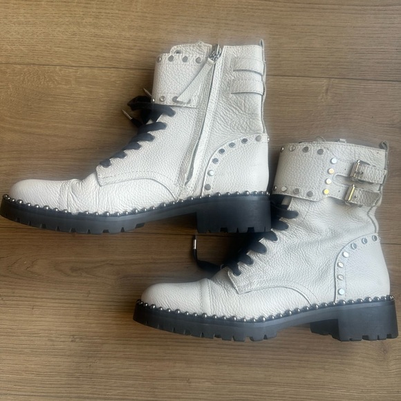 Sam Edelman Jennifer White Studded Combat Boots - Picture 1 of 7